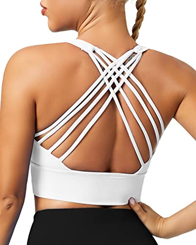 QUEENIEKE Sport BH Damen Ohne Bügel Gepolstert Mittlerer Stark Halt Yoga Bra Gekreuzt Rücken Bustier Sport Top Fitness Lauf Joggen Free to Be Bra Farbe Weiß B Größe XXL von QUEENIEKE