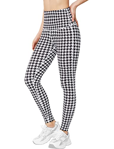 QUEENIEKE Damen-Yoga-Leggings, klassisch, 14 cm, hohe Taille, Laufhose, Bauchkontrolle, Workout-Strumpfhose, Houndstooth, XL von QUEENIEKE