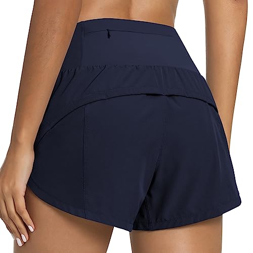 QUEENIEKE Kurze Sporthose Damen High Waist Laufshorts Radlerhose Blickdicht Schnell Trocknend mit Innenslip für Sommor Fitness Training Gym Farbe Tiefes Eintauchen XL von QUEENIEKE