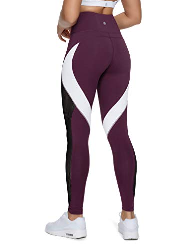 QUEENIEKE 8030 Yogahose für Damen, Netzstoff, Farbblockierung, für Workout, Laufen, Leggings, Dark Rose Red, S von QUEENIEKE