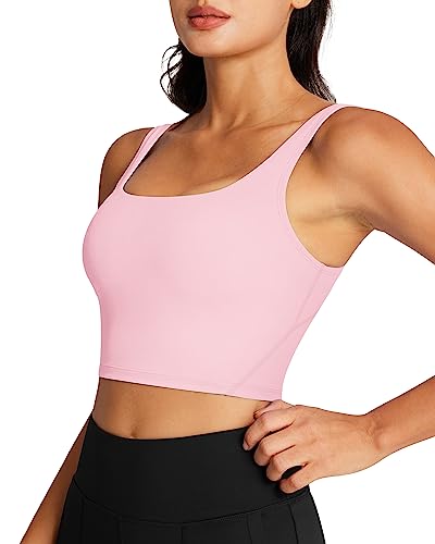 QUEENIEKE Sport BH Damen ohne Bügel Gepolstert Rückenfrei Bustier Sport Bra Mittlerer Stark Halt Fitness Gym Yoga Crop Top Größe L Farbe Rosa Pfingstrose 220408 von QUEENIEKE