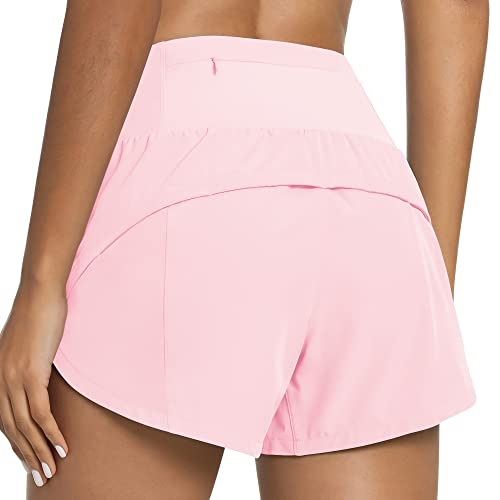 QUEENIEKE Kurze Sporthose Damen High Waist Sport Short Blickdicht Laufshorts Schnell Trocknend mit Innenslip für Fitness Training Farbe Rosa XL von QUEENIEKE