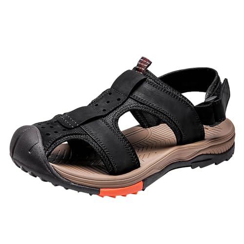 QUINTRA Atmungsaktive Sportsandalen für Herren Ausschnitte Geschlossene Zehe Leichte Anti-Rutsch-Athletic Walking Wandersandale Strand Wasserschuhe (Black, 38) von QUINTRA