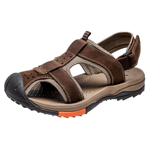 QUINTRA Atmungsaktive Sportsandalen für Herren Ausschnitte Geschlossene Zehe Leichte Anti-Rutsch-Athletic Walking Wandersandale Strand Wasserschuhe (Brown, 41) von QUINTRA