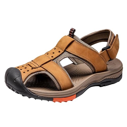 QUINTRA Atmungsaktive Sportsandalen für Herren Ausschnitte Geschlossene Zehe Leichte Anti-Rutsch-Athletic Walking Wandersandale Strand Wasserschuhe (Gold, 38) von QUINTRA