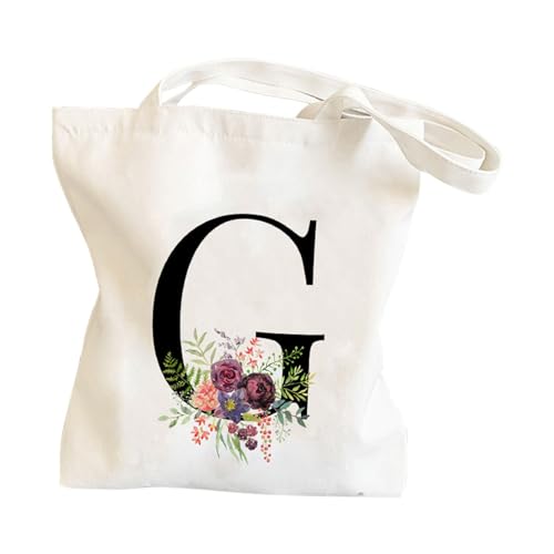 QUINTRA Canvas-Tasche mit Blumen- und Buchstaben-Print für Männer und Frauen zum Einkaufen und Picknicken Unterwegs Taschen (G, One Size) von QUINTRA