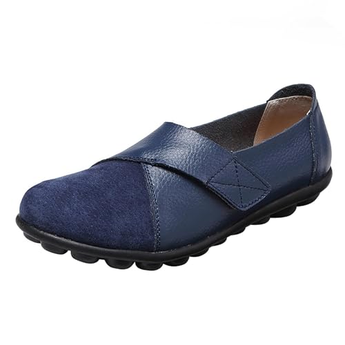 QUINTRA Damen Casual Flache Schuhe Farbblock Runde Zehe Anti-Rutsch Slip On Wanderschuhe Casual Working Slides Schuhe (Blue, 36) von QUINTRA