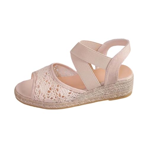 QUINTRA Damen Espadrille Low Wedge Plateau Sandalen Mesh Atmungsaktive Crisscross Anknöchel Starppy Dressy Outdoor Sommer Sandale (Beige, 43) von QUINTRA