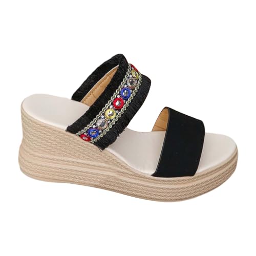 QUINTRA Damen Espadrilles Plattform Keil Slip auf Sandalen Vintage Open Toe Zwei Riemen Dressy Sommer Schuhe (Black a, 38) von QUINTRA