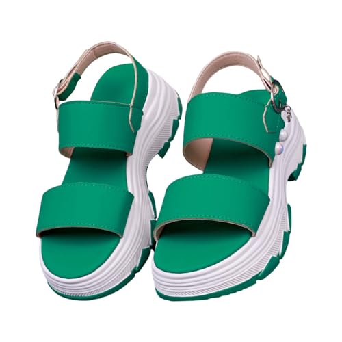 QUINTRA Damen Keilplateausandalen Anti-Rutsch Dicke bequeme Gummisohle Sommer Strand Sandalen Abendschuhe mit Schnallenriemen (Green, 43) von QUINTRA