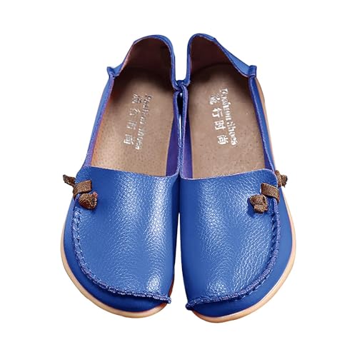 QUINTRA Damen Loafer Runde Zehe Casual Slip On Slides Bootsschuhe Bequeme Flache Schuhe für die Arbeit Fahren (Blue, 41) von QUINTRA