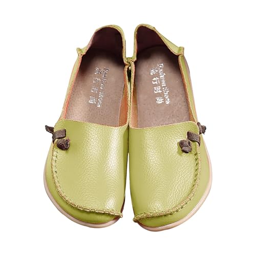 QUINTRA Damen Loafer Runde Zehe Casual Slip On Slides Bootsschuhe Bequeme Flache Schuhe für die Arbeit Fahren (Mint Green, 40) von QUINTRA