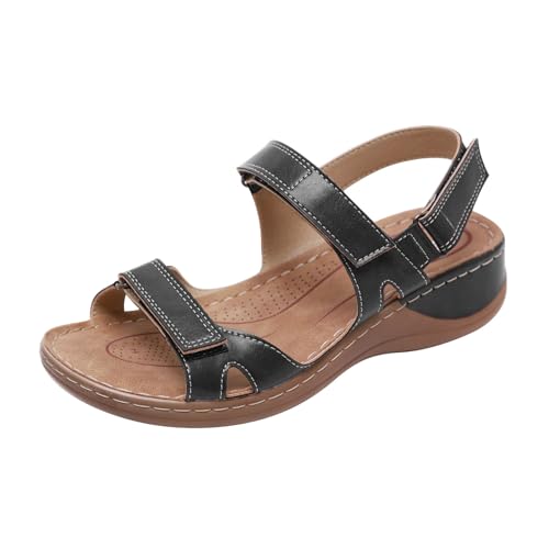 QUINTRA Damen Low Wedge Plateau Sandalen Hohle Offene Zehe Weiche Gummisohle Sandale Sommer Tägliche Abendschuhe Mit Knöchelriemen (Black, 37) von QUINTRA