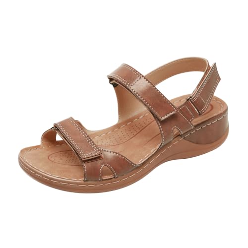 QUINTRA Damen Low Wedge Plateau Sandalen Hohle Offene Zehe Weiche Gummisohle Sandale Sommer Tägliche Abendschuhe Mit Knöchelriemen (Brown, 42) von QUINTRA