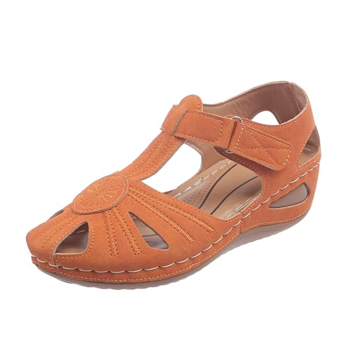 QUINTRA Damen Luftkissen Sommer Keilsandalen Ausschnitte Knöchelriemen Geschlossene Zehe Plateausandalen Lässige Outdoor-Sportschuhe (Orange, 36) von QUINTRA