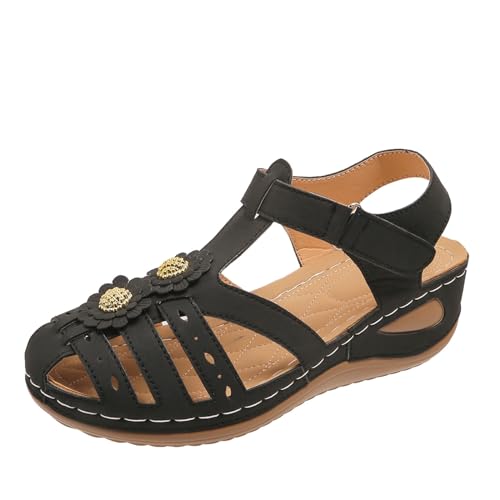 QUINTRA Damen Luftkissen Sport Sandalen Komfortable Knöchelriemen Geschlossene Zehe Sommer Plattform Sandalen Casual Outdoor Keil Schuhe (Black, 41) von QUINTRA