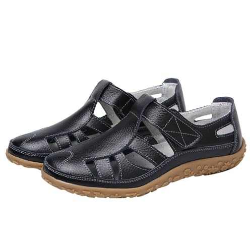 QUINTRA Damen PU Keilsandalen Geschlossene Zehen Ausgehöhlte atmungsaktive Outdoor-Sportsandale Anti-Rutsch-Freizeit-Sportschuhe (Black, 37) von QUINTRA