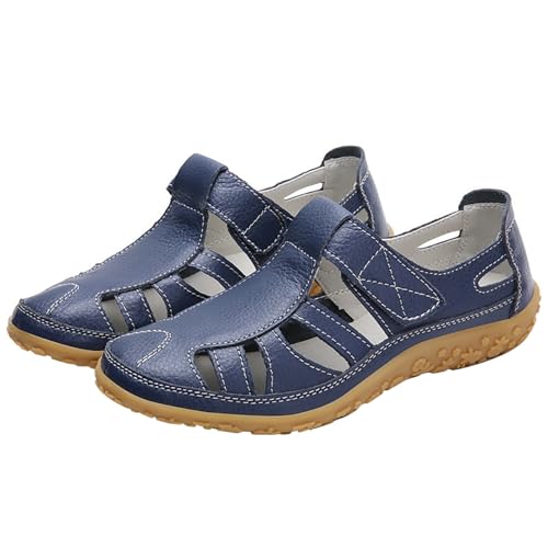 QUINTRA Damen PU Keilsandalen Geschlossene Zehen Ausgehöhlte atmungsaktive Outdoor-Sportsandale Anti-Rutsch-Freizeit-Sportschuhe (Dark Blue, 45) von QUINTRA