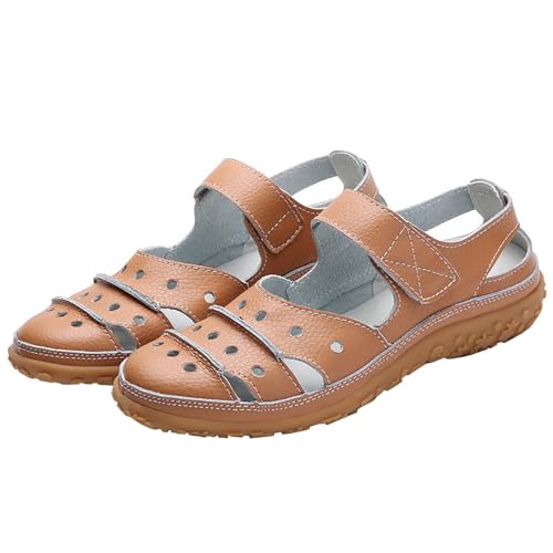 QUINTRA Damen PU Outdoor-Sportsandalen Geschlossene Zehen Atmungsaktive Anti-Rutsch-Freizeit-Sportschuhe (Brown, 43) von QUINTRA