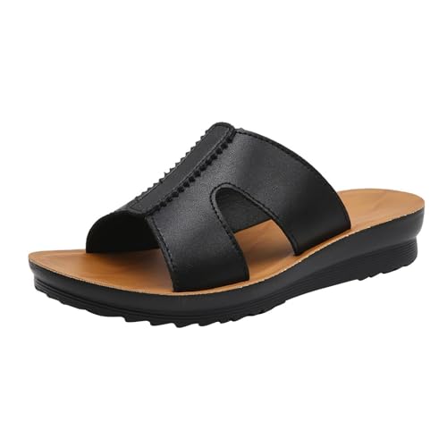 QUINTRA Damen Plateau Keilsandalen Ausschnitte Offene Zehen Slip On Slides Weiche Gummisohle Outdoor Walking Wandern Sportschuhe (Black, 41) von QUINTRA