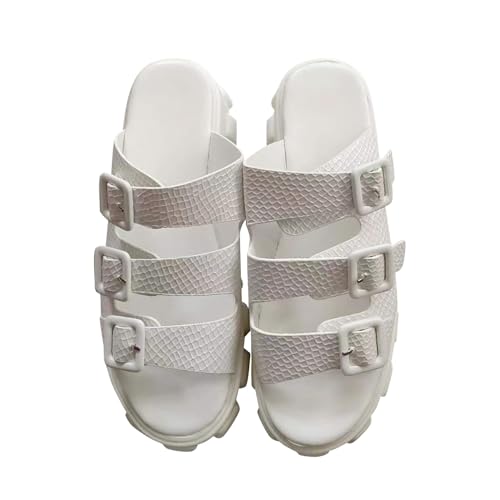 QUINTRA Damen Plateau Keilsandalen Schnalle Riemen Bequeme Sohle Slip On Slide Sandale Casual Outdoor Sommer Strandschuhe (White, 43) von QUINTRA