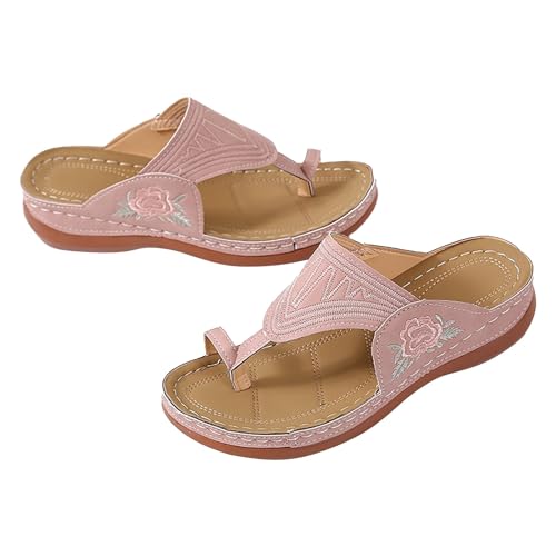 QUINTRA Damen Prints Sommer Strand Plattform Keilabsatz Tanga Sandalen Bequeme weiche Gummisohle Slip On Slides Sandale Outdoor Hausschuhe (Pink, 40) von QUINTRA