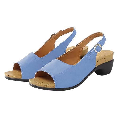 QUINTRA Damen Slingback Low Chunky Block Heeled Mule Sandalen Open Toe Slip On Mules Kleid Pumps Schuhe mit Knöchelriemen (Blue, 40) von QUINTRA