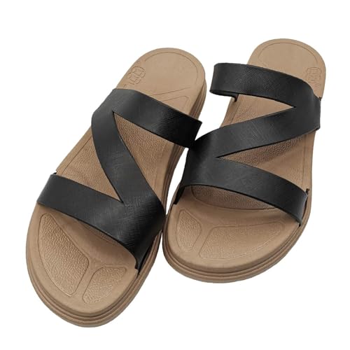 QUINTRA Damen Soft Flat Slides Sandalen Crisscross Riemchen Slide Slip On Sandale Dressy Sommer Strandschuhe (Black, 40) von QUINTRA