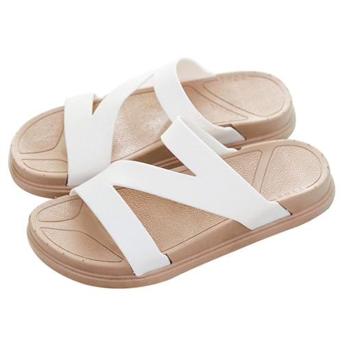 QUINTRA Damen Soft Flat Slides Sandalen Crisscross Riemchen Slide Slip On Sandale Dressy Sommer Strandschuhe (White, 39) von QUINTRA