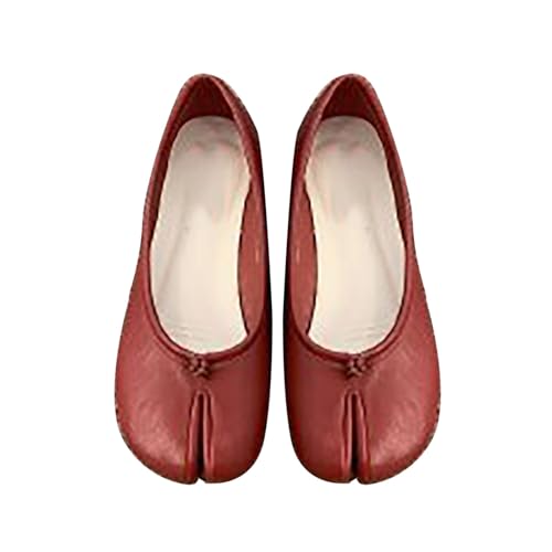 QUINTRA Damen Split Toe Flache Schuhe PU Geschlossene Zehe Slip On Mule Pumps Schuhe Casual Loose Daily Dress Schuhe (Red, 39) von QUINTRA