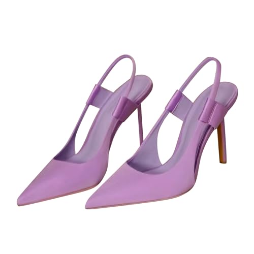 QUINTRA Damen Stiletto High Heels Schuhe Spitze Geschlossene Zehe Slip On Prom Hochzeit Party Kleid Schuhe (Purple, 37) von QUINTRA