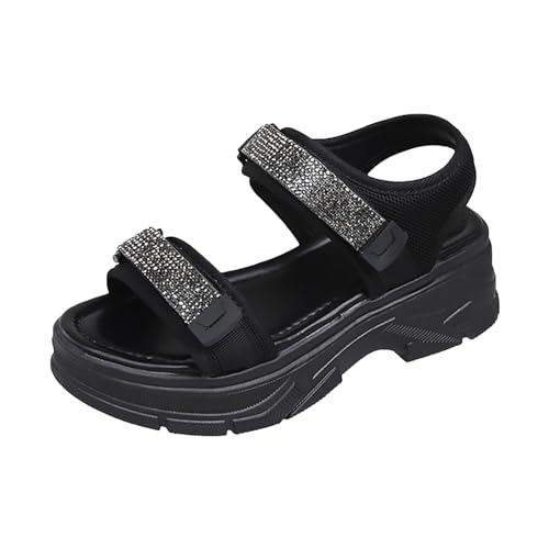 QUINTRA Damen Strass Sport Sandalen Dicke Sohle Elastischer Knöchelriemen Anti-Rutsch Outdoor Walking Wandern Sportschuhe (Black, 40) von QUINTRA