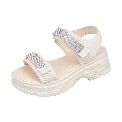 QUINTRA Damen Strass Sport Sandalen Dicke Sohle Elastischer Knöchelriemen Anti-Rutsch Outdoor Walking Wandern Sportschuhe (White, 39) von QUINTRA