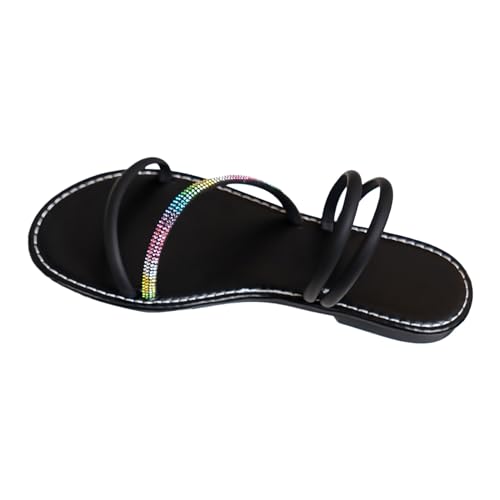 QUINTRA Flache Damen Sandalen Riemchen Offene Zehe Slip On Slides Sandale Leichte Casual Outdoor Sommer Strandschuhe (Black, 40) von QUINTRA