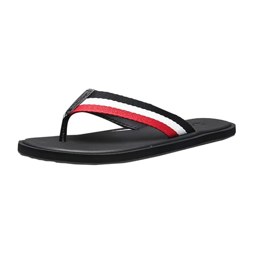 QUINTRA Gestreifte Herren Flip Flops Leichte Sommer Rutschfeste Zehenstegsandalen Bequeme Indoor Outdoor Hausschuhe (Red, 44) von QUINTRA