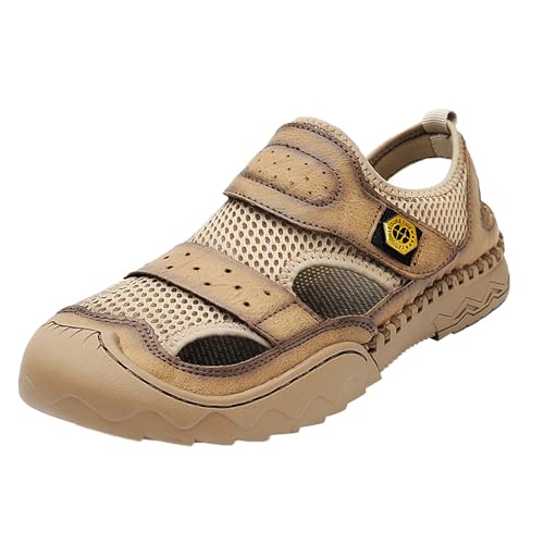 QUINTRA Herren Mwsh Atmungsaktive Sport Sandalen Ausschnitte Geschlossene Zehe Anti-Rutsch Sportliches Gehen Outdoor Wandern Sandalen Strand Wasserschuhe (Khaki, 38) von QUINTRA