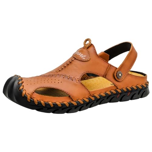 QUINTRA Herren Sport Sandalen Kordelzug Geschlossene Zehe Sportlich Anti-Rutsch Wandern Outdoor Wandern Sandalen Strand Wasserschuhe mit Knöchelriemen (Brown, 42) von QUINTRA