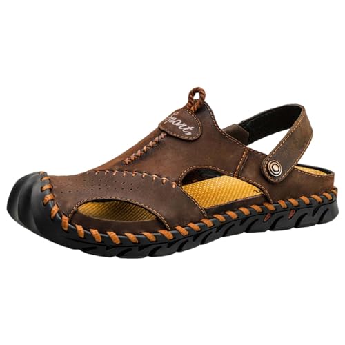 QUINTRA Herren Sport Sandalen Kordelzug Geschlossene Zehe Sportlich Anti-Rutsch Wandern Outdoor Wandern Sandalen Strand Wasserschuhe mit Knöchelriemen (Coffee, 38) von QUINTRA