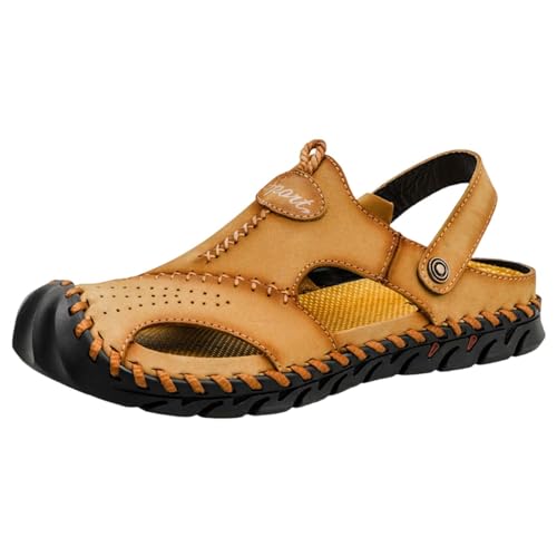 QUINTRA Herren Sport Sandalen Kordelzug Geschlossene Zehe Sportlich Anti-Rutsch Wandern Outdoor Wandern Sandalen Strand Wasserschuhe mit Knöchelriemen (Khaki, 43) von QUINTRA