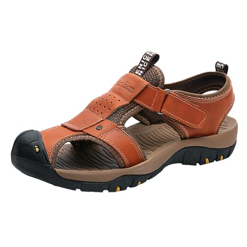 QUINTRA Herren Sport Sandalen Verstellbare Kordel Ausschnitte Geschlossene Zehe Anti-Rutsch Sportliches Gehen Wandern Sandalen Strand Wasserschuhe (Brown, 42) von QUINTRA