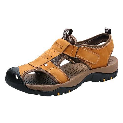 QUINTRA Herren Sport Sandalen Verstellbare Kordel Ausschnitte Geschlossene Zehe Anti-Rutsch Sportliches Gehen Wandern Sandalen Strand Wasserschuhe (Gold, 40) von QUINTRA