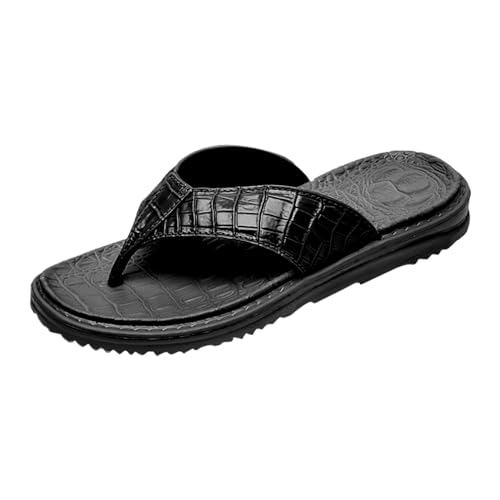 QUINTRA Herren Strand Tanga Sandalen Bequeme Anti-Rutsch-PU Flip-Flop Slides Duschschuhe Sommer Indoor Outdoor Hausschuhe (Black, 45) von QUINTRA