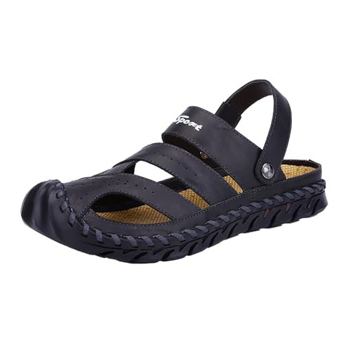 QUINTRA Leichte Sportsandalen für Herren Ausschnitte Riemchen Geschlossene Zehe Anti-Rutsch Sportliche Wandern Outdoor Wandersandalen Wasserschuhe mit Knöchelriemen (Black, 39) von QUINTRA