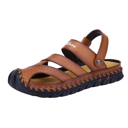 QUINTRA Leichte Sportsandalen für Herren Ausschnitte Riemchen Geschlossene Zehe Anti-Rutsch Sportliche Wandern Outdoor Wandersandalen Wasserschuhe mit Knöchelriemen (Brown, 44) von QUINTRA