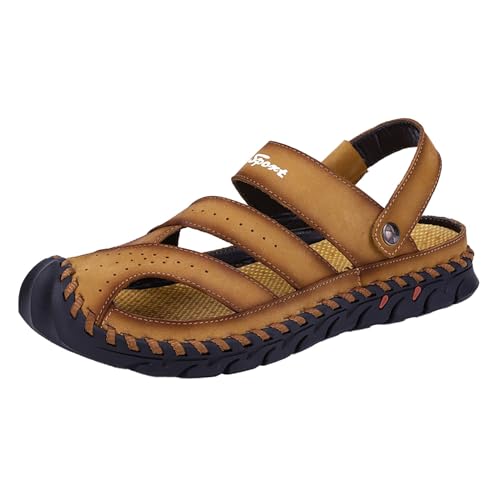 QUINTRA Leichte Sportsandalen für Herren Ausschnitte Riemchen Geschlossene Zehe Anti-Rutsch Sportliche Wandern Outdoor Wandersandalen Wasserschuhe mit Knöchelriemen (Khaki, 41) von QUINTRA