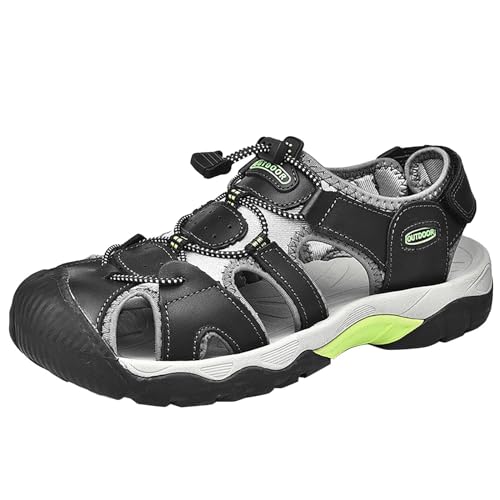 QUINTRA Leichte Sportsandalen für Herren Verstellbare Kordel Ausschnitte Geschlossene Zehenpartie Anti-Rutsch Sportliche Wandersandalen (Black, 38) von QUINTRA