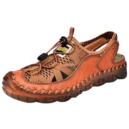 QUINTRA Leichte Sportsandalen für Herren Verstellbare Kordel Geschlossene Zehe Anti-Rutsch Athletisches Gehen Wandern Outdoor Strand Wasserschuhe (Brown, 45) von QUINTRA