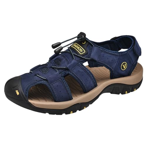 QUINTRA Men's Cord Sport Sandals Hollow out Closed Toe Athletic Anti-slip Walking Outdoor Hiking Sandals Beach Water Shoes (Blue, 40) von QUINTRA