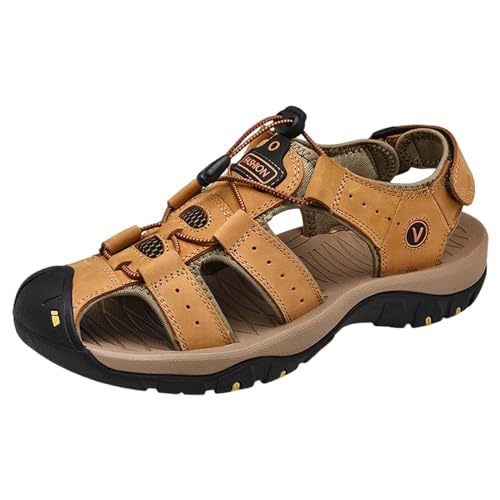 QUINTRA Men's Cord Sport Sandals Hollow out Closed Toe Athletic Anti-slip Walking Outdoor Hiking Sandals Beach Water Shoes (Gold, 44) von QUINTRA