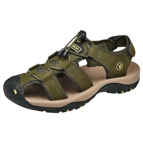 QUINTRA Men's Cord Sport Sandals Hollow out Closed Toe Athletic Anti-slip Walking Outdoor Hiking Sandals Beach Water Shoes (Green, 40) von QUINTRA